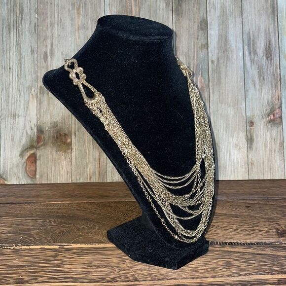 Long Gold Chunky Layered Necklace w/ Looped Infinity Chain - Picture 3 of 12